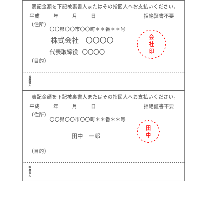 手形の裏書見本